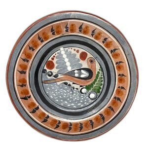 Vintage Mexican Tlaquepaque Tonala Bird Plate Wall Art Handcrafted 11.5" 1980s
